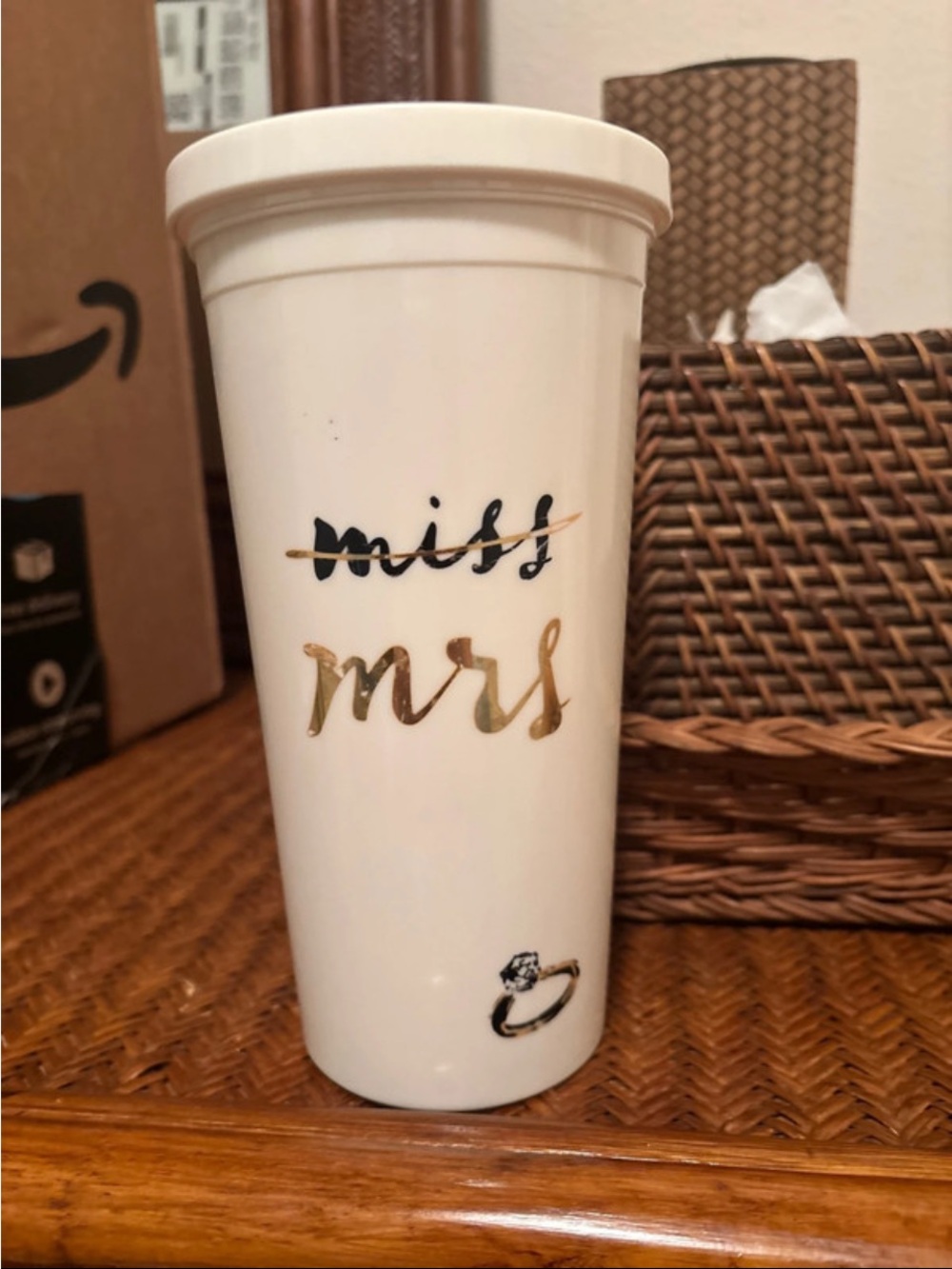 kate spade White "miss" Crossed Out to Gold "mrs" Travel Tumbler